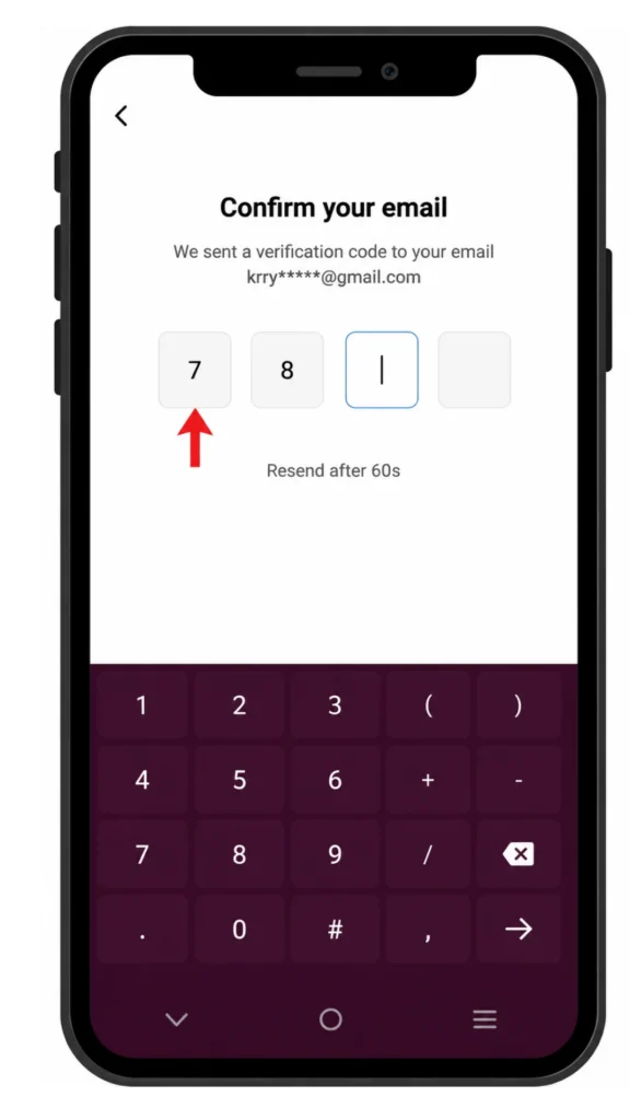 TeraBox OTP confirmation screen with a numeric keypad to enter the 6-digit verification code sent to the user's Gmail address.